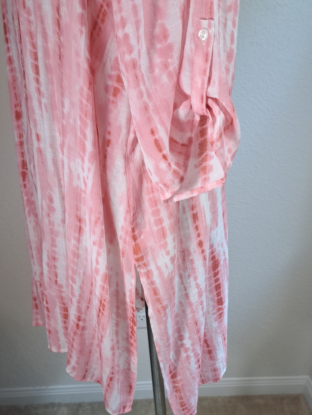 Indigo Rose Pink Tie-Dye Button Front Shirt Dress Bathing Suit Cover Up Size 2X - Picture 5 of 12